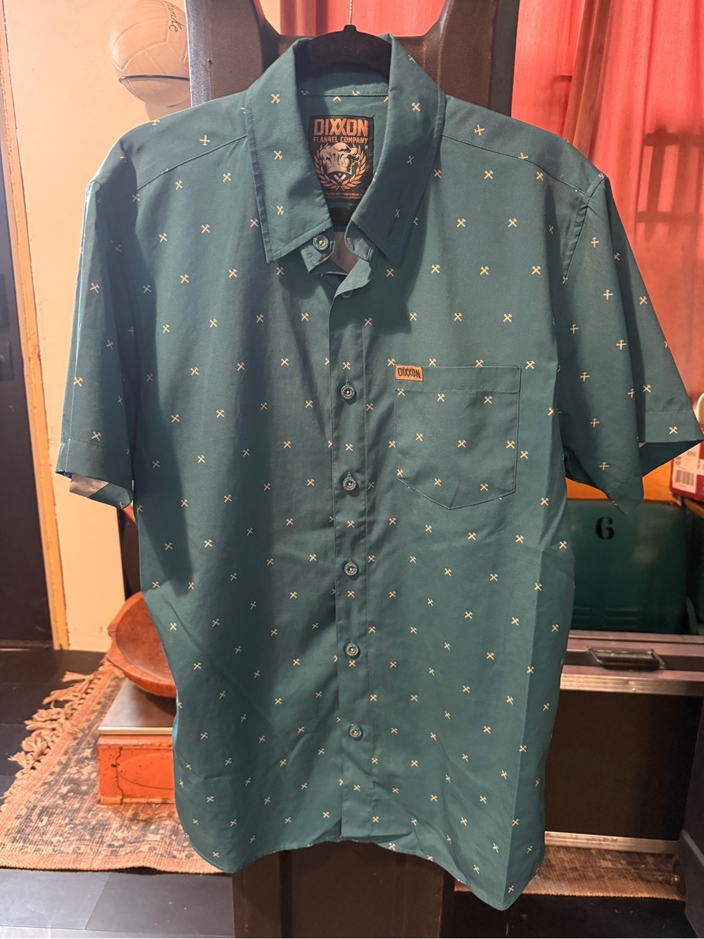 Dixxon Short-Sleeve Button-Up Shirt in Teal with Micro Print “Finney” -M-